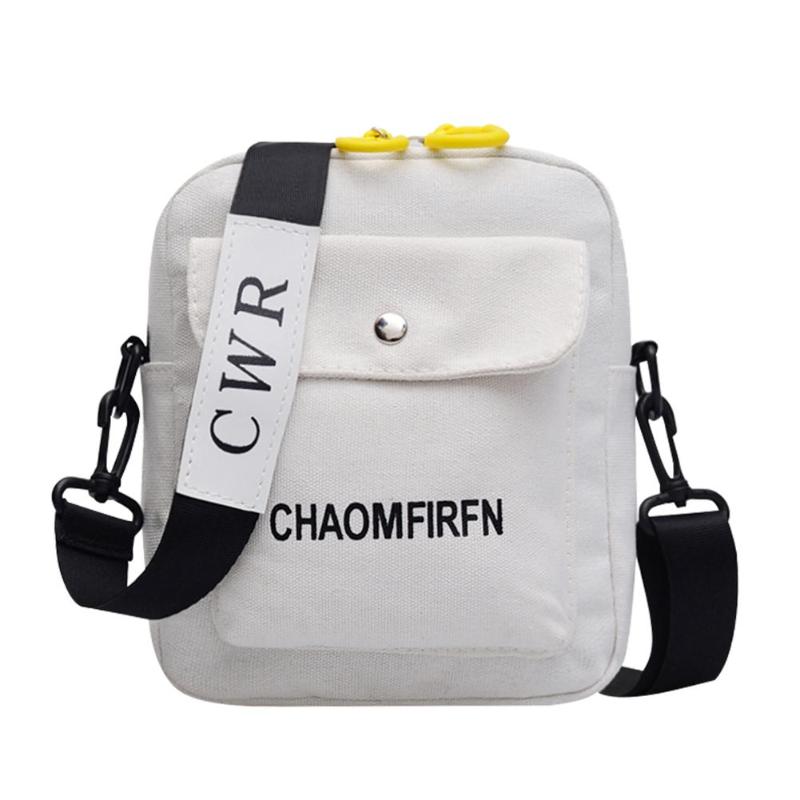 Women's Messenger Bag Mobile Phone Bag Letter Print Sports Shoulder Messenger Handbags Unisex Canvas Crossbody Bag: White