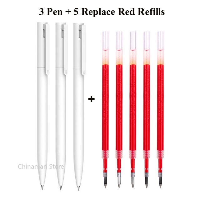 Original Xiaomi Mi Gel Pen 0.5mm Black Refill No Cap Bullet Pen Smooth Switzerland MIKRON Nib Japanese Ink OEM Blue Refills: 3pen 5red refills