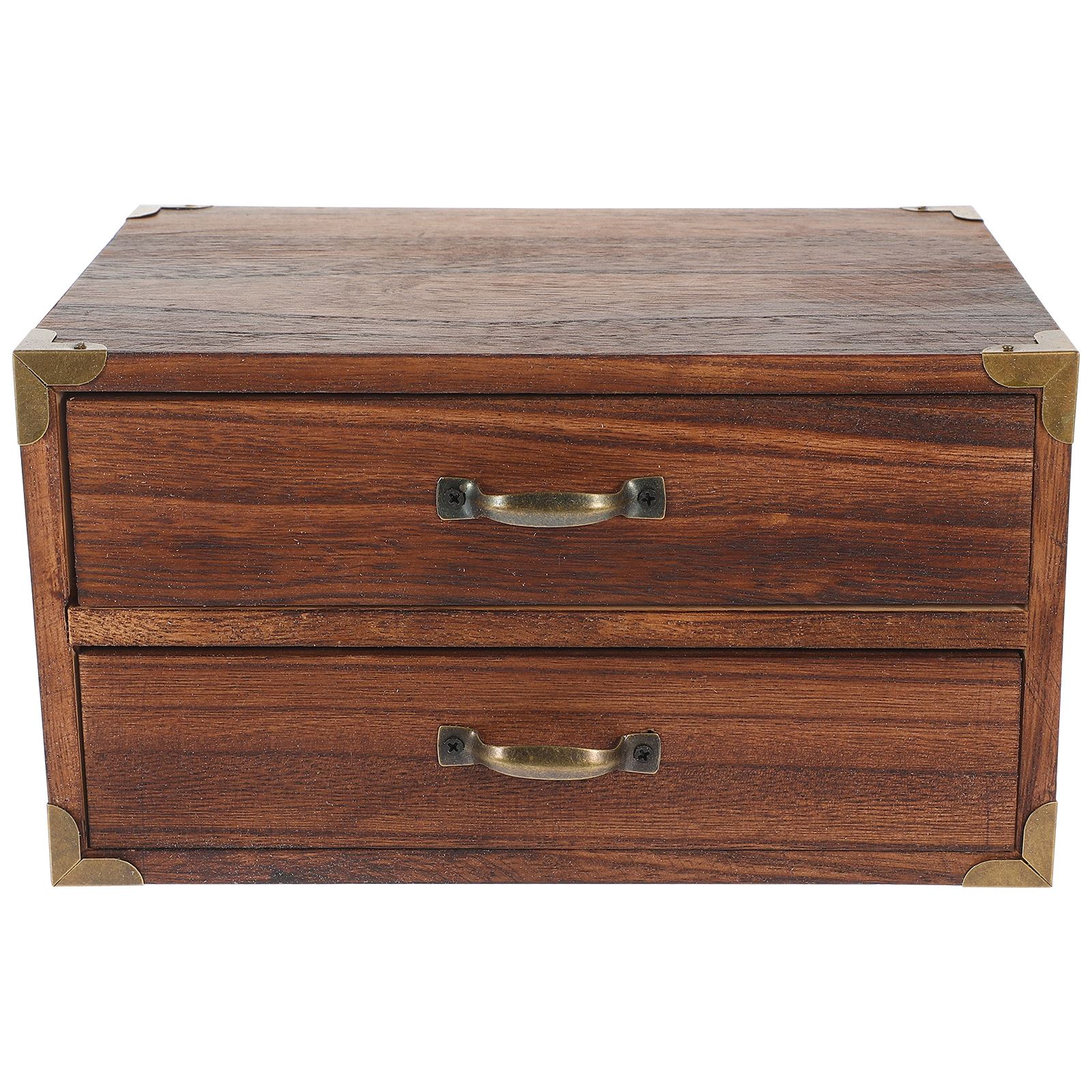 Boîte de rangement de Style tiroir en bois, mallette de rangement de bureau, boîte en bois Vintage avec deux tiroirs pour la décoration de la maison (deux tiroirs)
