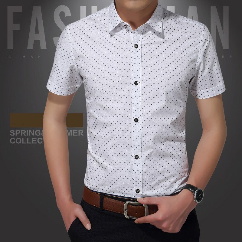 Summer Clothing Men Short Sleeve Shirt Polka Dot Slim Fit Shirt Casual Shirts Men Plus Size