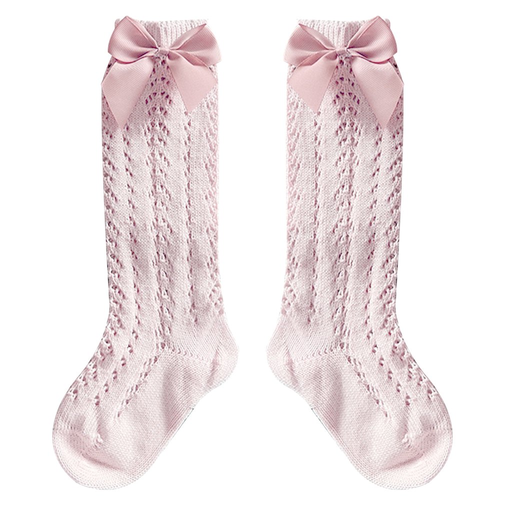 Babysocken mit schleife, sommersocken für kleinkinder, mädchen, lange kniestrümpfe, weiche baumwolle, durchbrochenes netzgewebe, prinzessinnensocken für freundlicher ab 0-2 jahren: 2