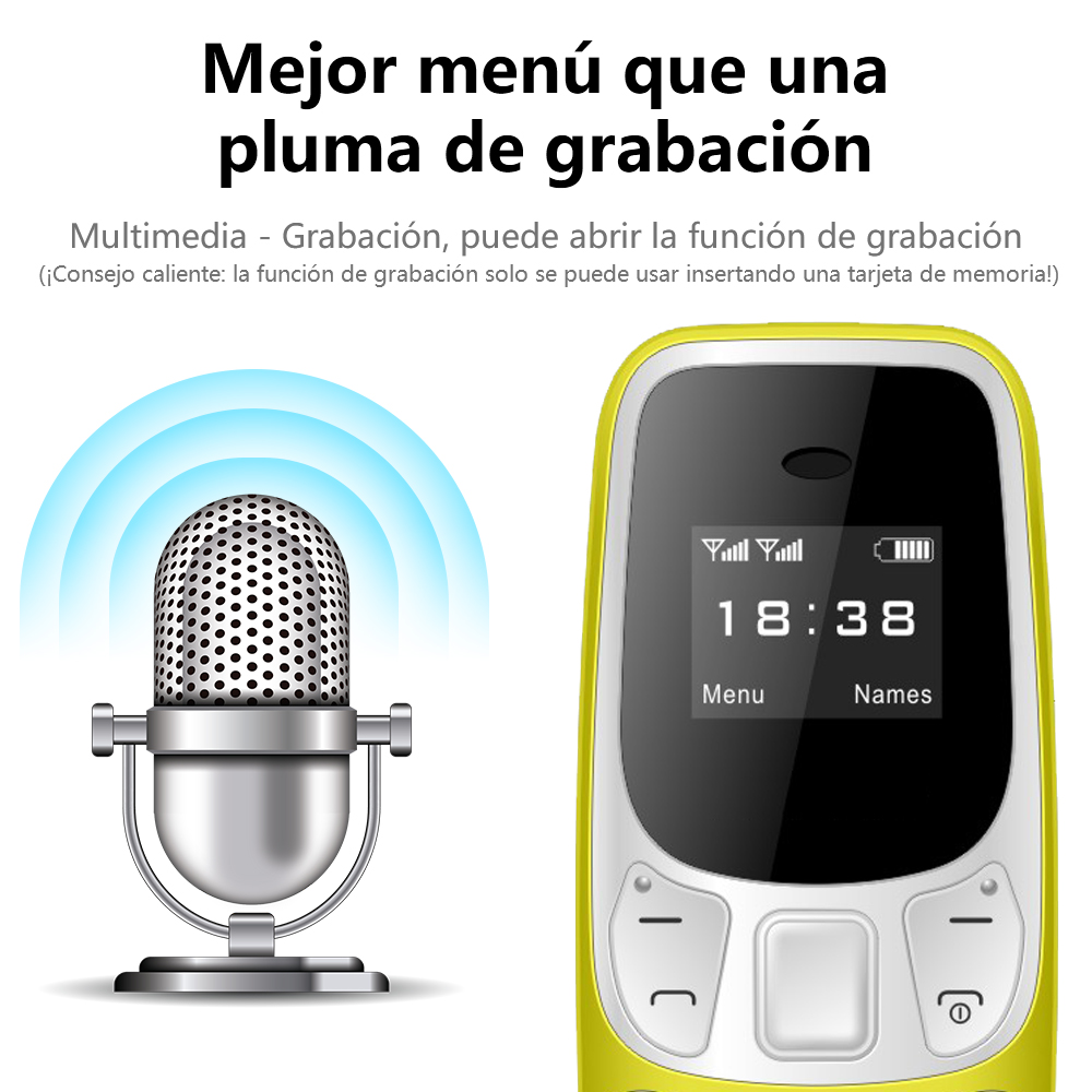 BM10 Mini telefono cellulare 2 SIM Card Auricolare Bluetooth Cambia voce Registrazione vocale a bassa radiazione Piccolo cellulare multilingue