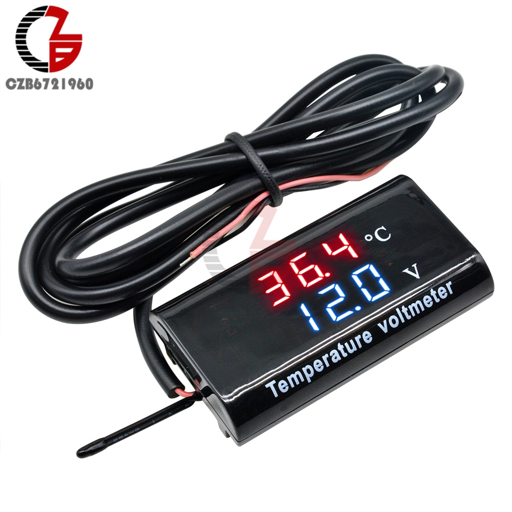 Voltímetro Digital IPX6 para motocicleta y coche, termómetro DC 8-18V 12V, probador de batería, medidor de voltaje impermeable, medidor de Sensor de temperatura