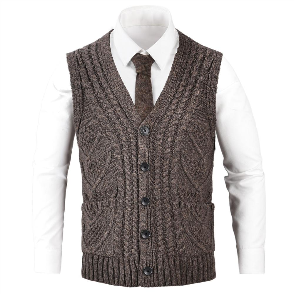 Fall Winter Ribbed Knit Casual Fit Sweater Vest Mens Knitted V-Neck Cable Aran Waistcoat 204