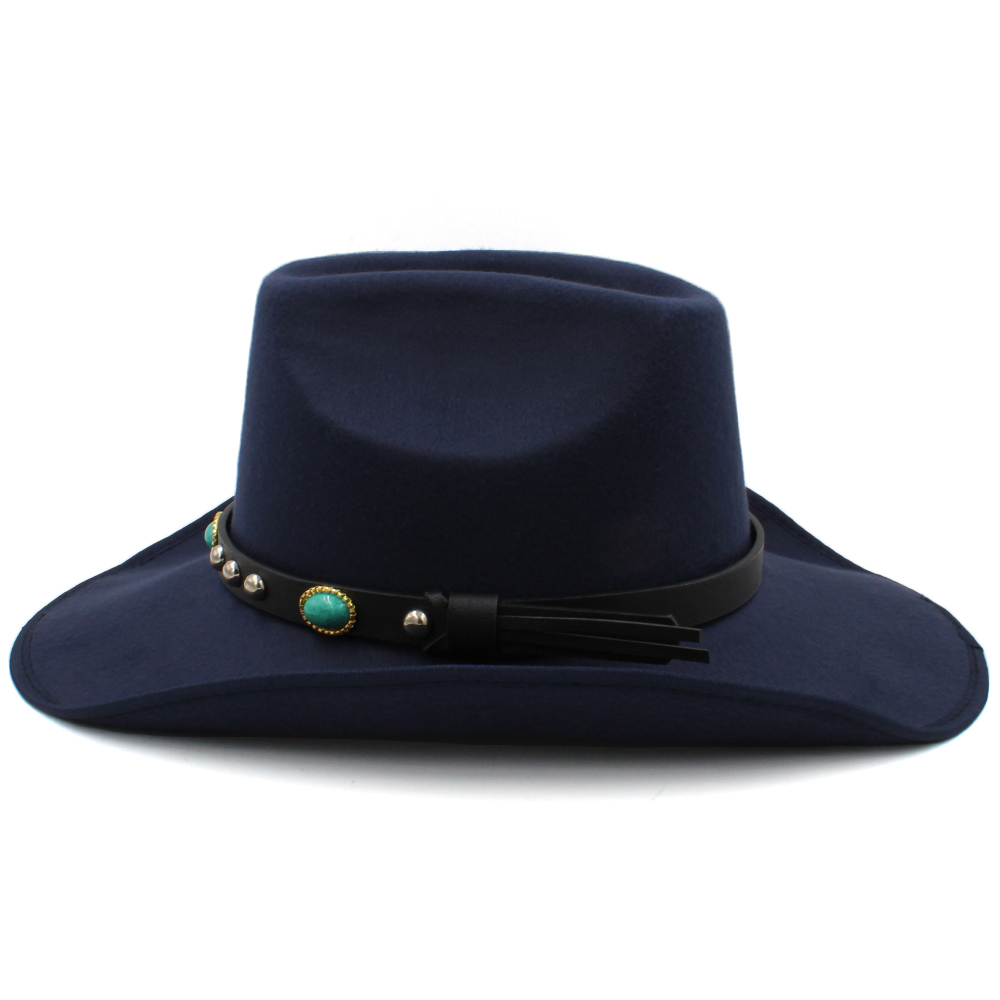 Männer Frauen Wolle Western Cowboy Hüte Breiter Krempe Sonnenhüte Party Reisen Sombrero draussen Kappen Klassische retro UNS Größe 7 1/4 UK L: marine blau