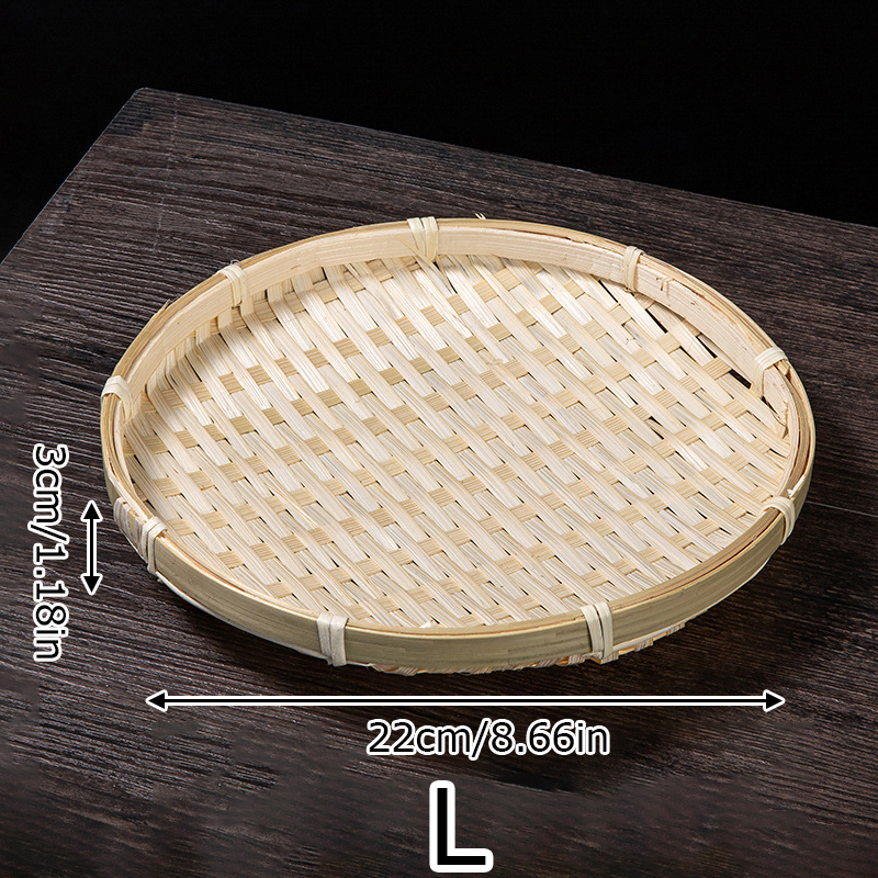 Cesta tejida de bambú, bandeja plana de mimbre redonda, cesta de frutas tejida, almacenamiento de alimentos, bandeja poco profunda, bandeja decorativa para servir para el hogar y la cocina: Rojo