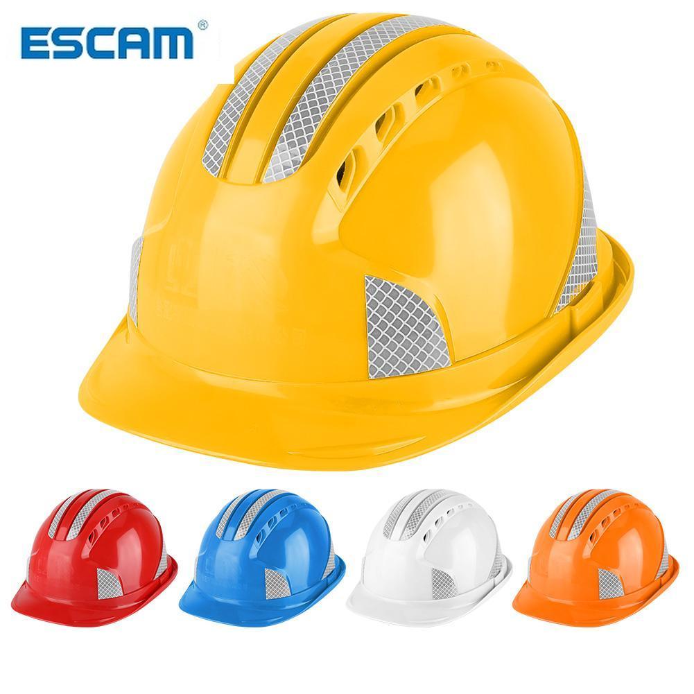 Escam Werknemer Bouwplaats Beschermende Cap Ventileren Abs Harde Hoed Reflecterende Streep Veiligheid Helm
