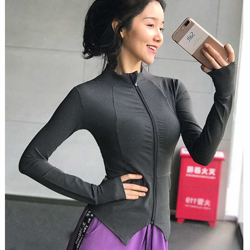 Chaqueta deportiva de otoño para mujer, chaqueta para correr, abrigo de Yoga de manga larga con cremallera, Top Fitness para mujeres, ropa deportiva ajustada, Top de entrenamiento