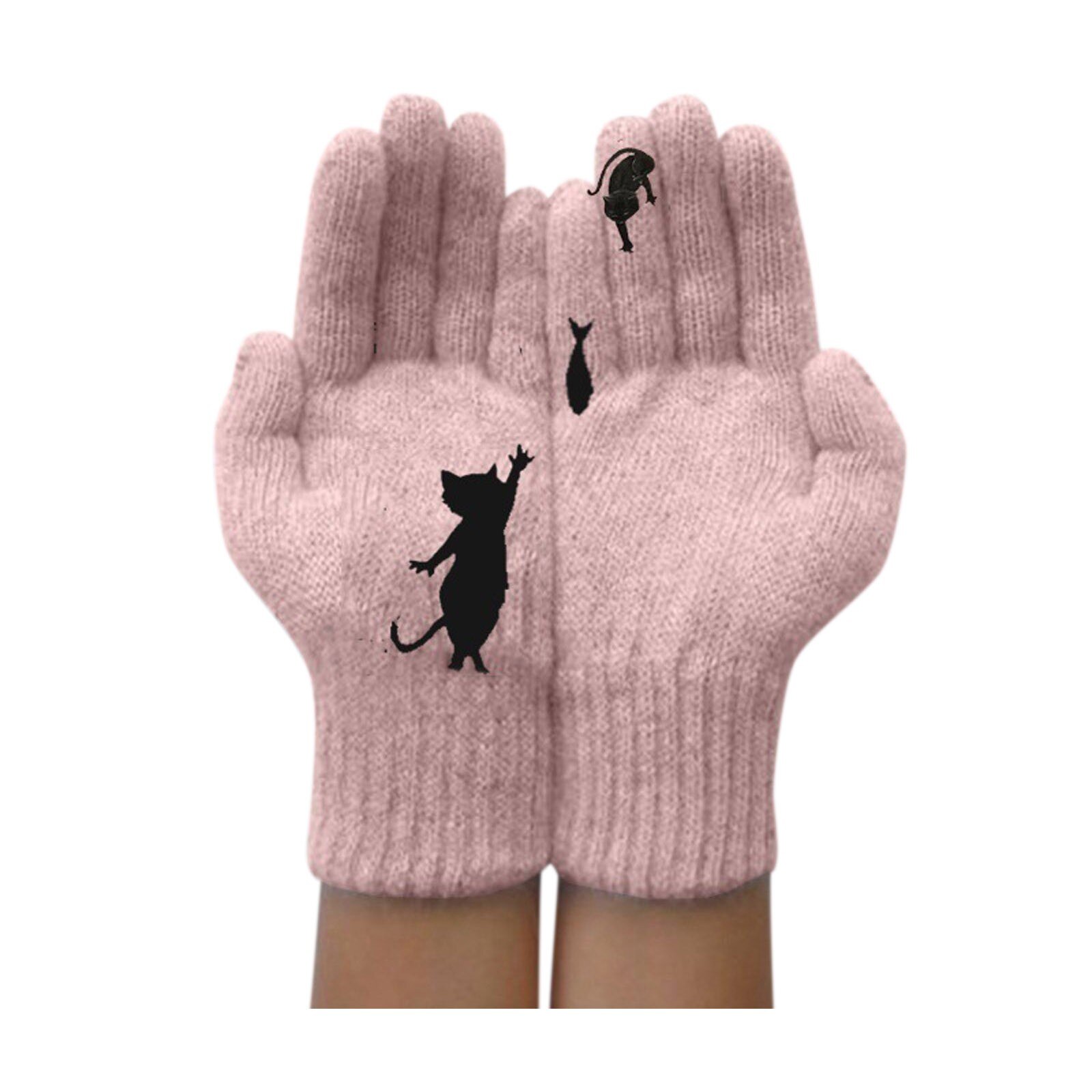 Cartoon Kat Gebreide Handschoenen Vrouwen Winter Warm Outdoor Riding Dikker Gedrukt Koude Proof Imitatie Kasjmier Zachte Handschoenen # T1P
