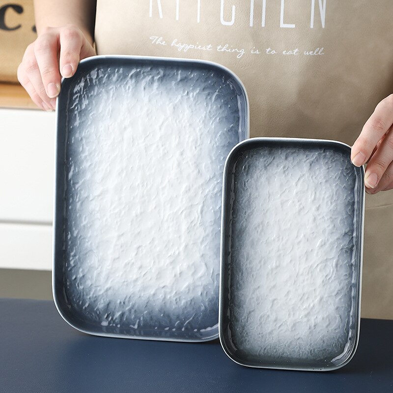 Ceramic household tableware high temperature glaze underhand color 10 inch rectangular plate simple plate unevenness fa