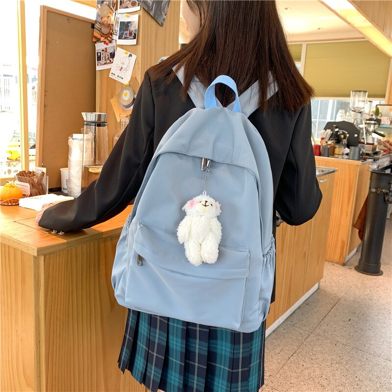 Nylon Mode Rugzak Voor Vrouwen Effen Kleur Eenvoudige Rugzak Preppy Stijl Rugzak Tieners Meisjes Grote Capaciteit Schooltas Pak
