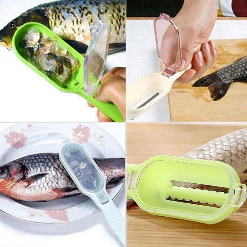 Plastic Fish Skin Brush Fishe Scale Brush Graters with Cover Fast Remove Fish knife Cleaning Peeler Scaler Seafood Tools