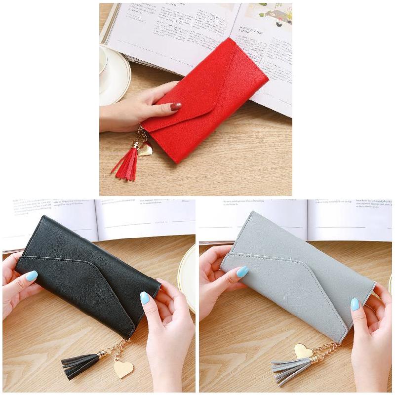 Women Leather Slim Wallet Long Trifold Credit Card Holder Organizer Purse Solid Color Handbag Lady