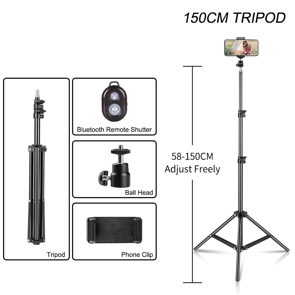 Tripod For Phone Tripod Stand Ring Light 1/4 Screw Head Flexible Selfie With Bluetooth Remote Control Holder For Phone: SH-SJJ-01-150