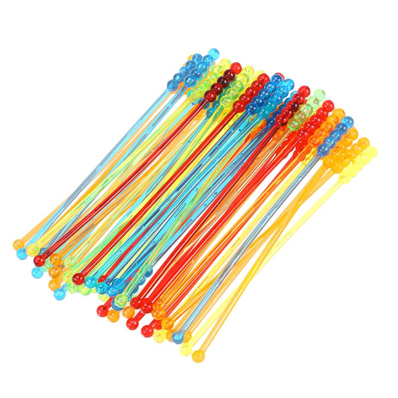 50 Pcs Acrylic Colorful Translucent Round Beads Swizzle Sticks Resuable Beverage Stirrers for Coffee Juice Wine(Random Color)