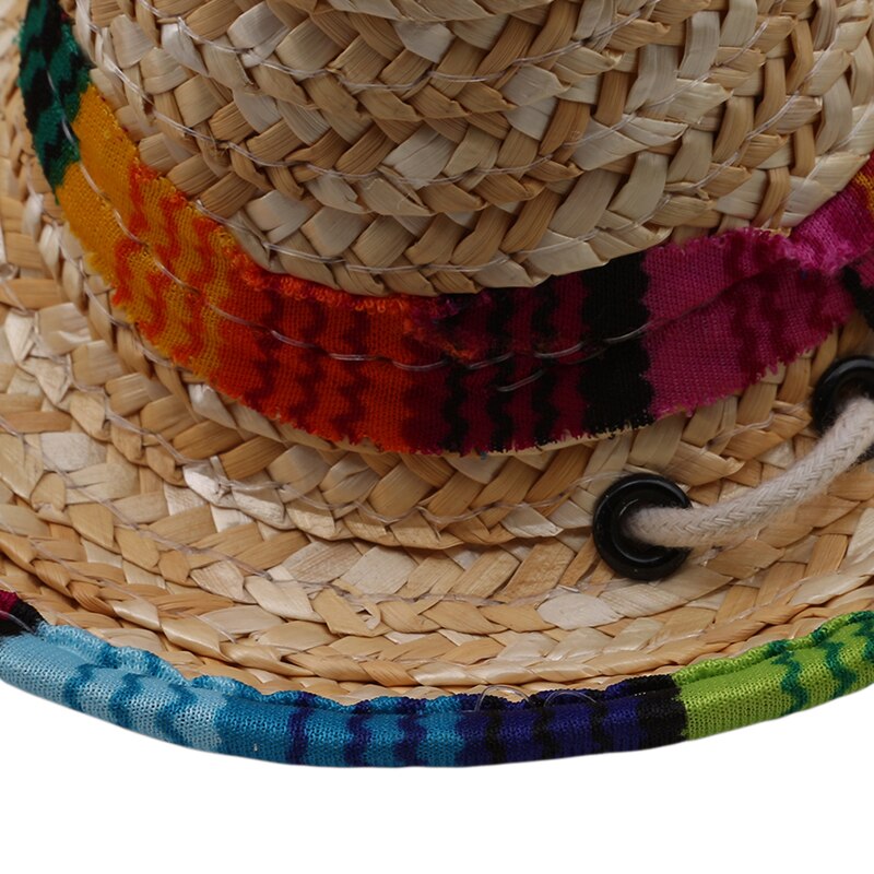 Sombrero en paille pour animaux de compagnie, chapeau mexicain, multicolore, à boucle réglable, pour chien et chat