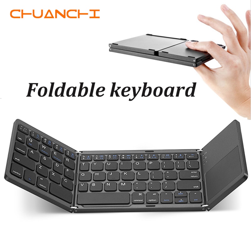 CHUANCHI B033 Portable Twice Folding Bluetooth Keyboard BT Wireless Foldable Touchpad Keypad for Windows/IOS/Android ipad Tablet