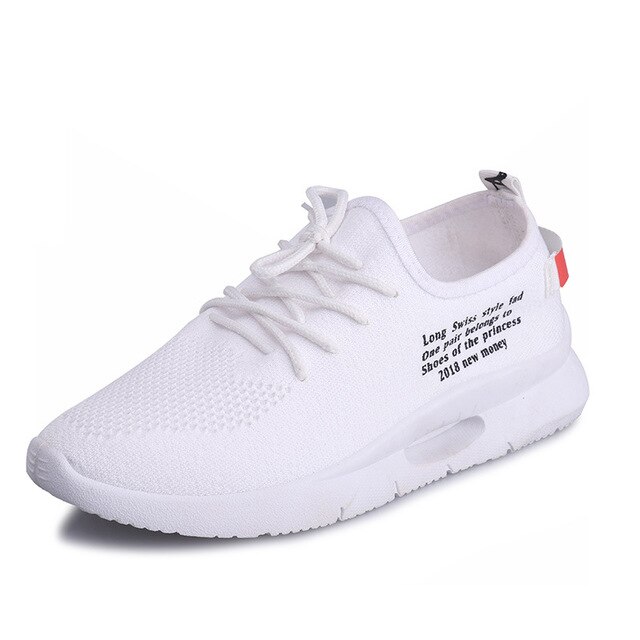 Ademende witte schoenen voor dames sneakers wandelschoenen volwassen platte net sportschoenen outdoor jogging fitness schoenen vrouw: Wit / 9