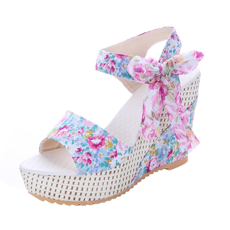 Dames zomer sandalen met sleehak dames sandalen plateau veter riem strik slippers open teen hoge hakken dames schoenen vrouwelijk