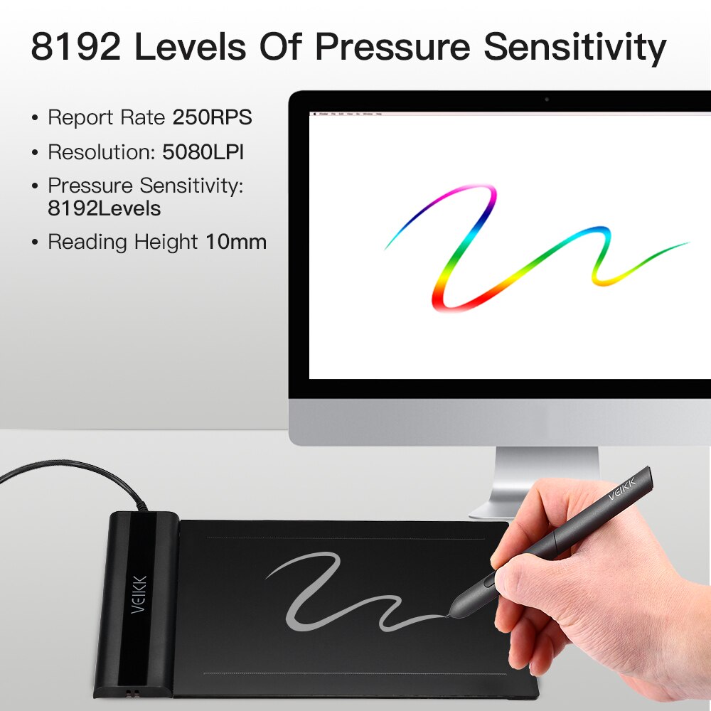 VEIKK S640 tablette de dessin graphique 6X4 pouces tablette 8192 tablette numérique pour MAC OS Windows ordinateur portable pas besoin de stylo de Charge
