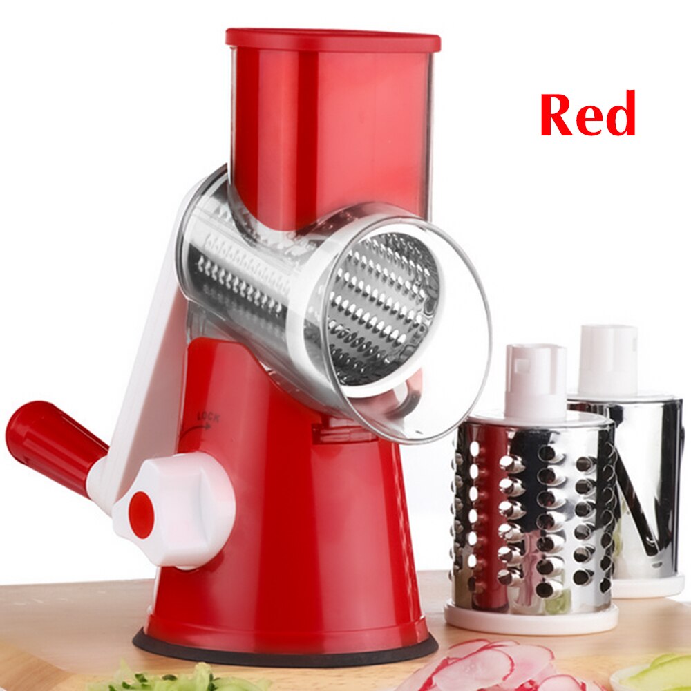 Round Mandoline Slicer Vegetable Cutter Manual Potato Julienne Carrot Slicer Cheese Grater Stainless Steel Blades Kitchen Tool: red