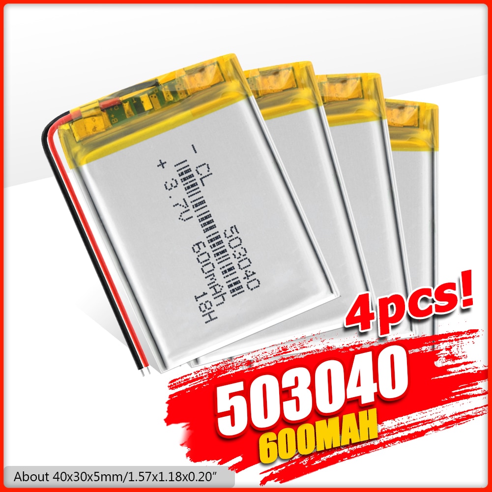 3.7V 600mAh 503040 Battery Cell li-ion Lipo cells Lithium Li-Po Polymer Battery For GPS MP3 MP4 Cosmetic Instrument: 4 Pcs