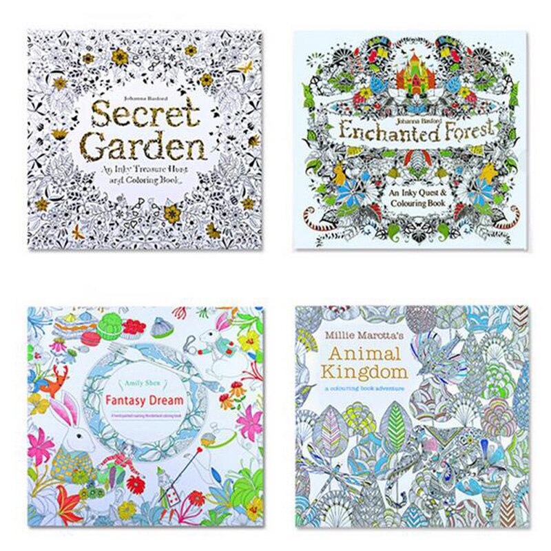 Libro de colorear en inglés de 24 páginas para niños y adultos, pintura de jardín misterioso para aliviar el estrés