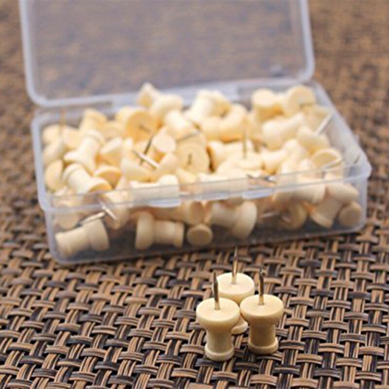 80pcs H-Shape Wood Decorative Push Pins, Wood Head and Steel Needle Point Thumb Tacks for Photos, Maps and Cork Board