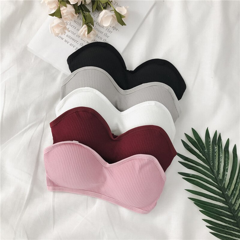 Women Bras Thread Beauty Back Tube Tops Girls Underwear Solid Color Strapless Tube Top Anti-light Female Underwear Bra