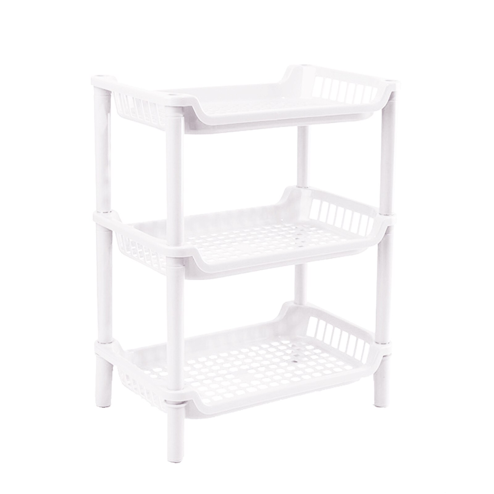 Three-layer Multi-purpose Shelf Plastic Floor-to-ceiling Bathroom Storage Shelf Home Shoes Storage Rack: White