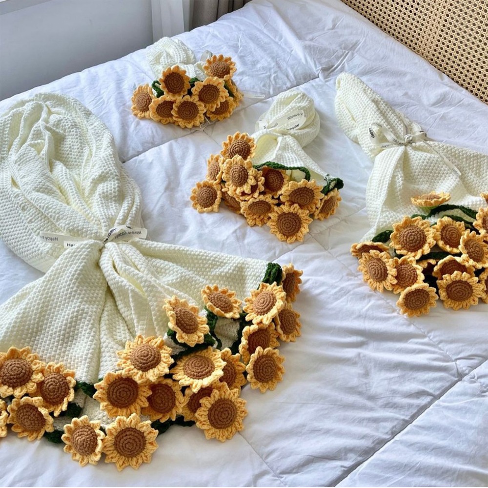 Manta de ramo de rosas de ganchillo, manta de ramo de flores de clavel de girasol a la , manta de clavel artesanal DIY terminada: Rosa