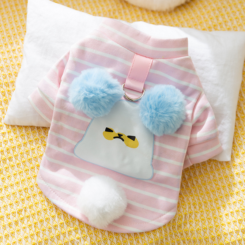 Autumn Winter Dog Plush Ears Dog Striped Dogs Hoodie Cat Small and Medium Sized Dogs Cute Pet Clothes Puppy Clothes: S / green