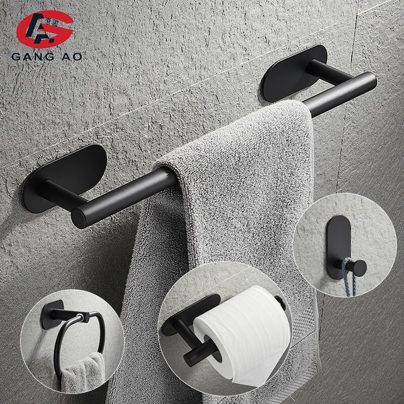 Bathroom Hardware Set Black Robe Hook Towel Rail Bar Rack Bar Shelf Tissue Paper Holder Toothbrush Holder Bathroom Accessories