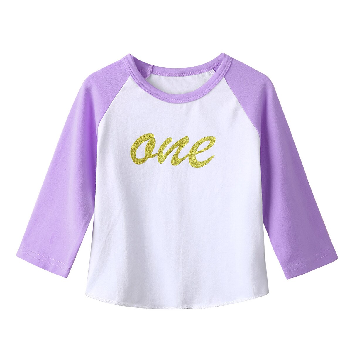 Infantil do bebê meninas t-shirts aniversário raglan mangas glitter carta um impresso algodão macio camisa topos bebê crianças roupas casuais: Lavender / 6-12M