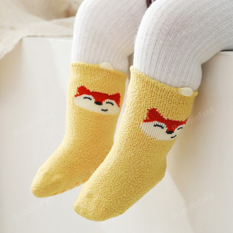 Calcetines de bebé de invierno de goma antideslizante suela calcetines 2/3 par/set dinosaurio conejo zorro Animal patrón de calcetines bebé niño niñas