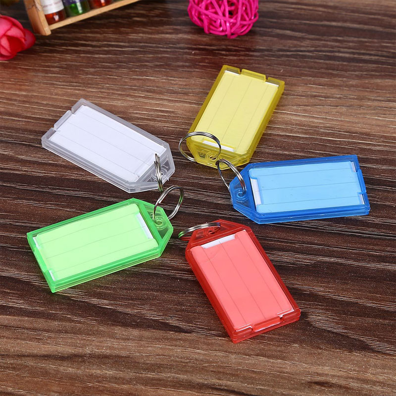 Porte-clés en plastique avec étiquette à rabat, fenêtre, bain, anneau fendu, porte-clés d'identification bricolage, bagage, sac à dos, voiture, prédire, 10 pièces: Orange