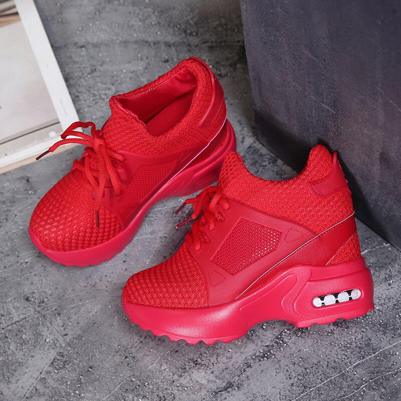 Increase women's walking shoes spring mesh noodles sponge cake wild leisure slope with student sports shoes ZP-46: Red / 7