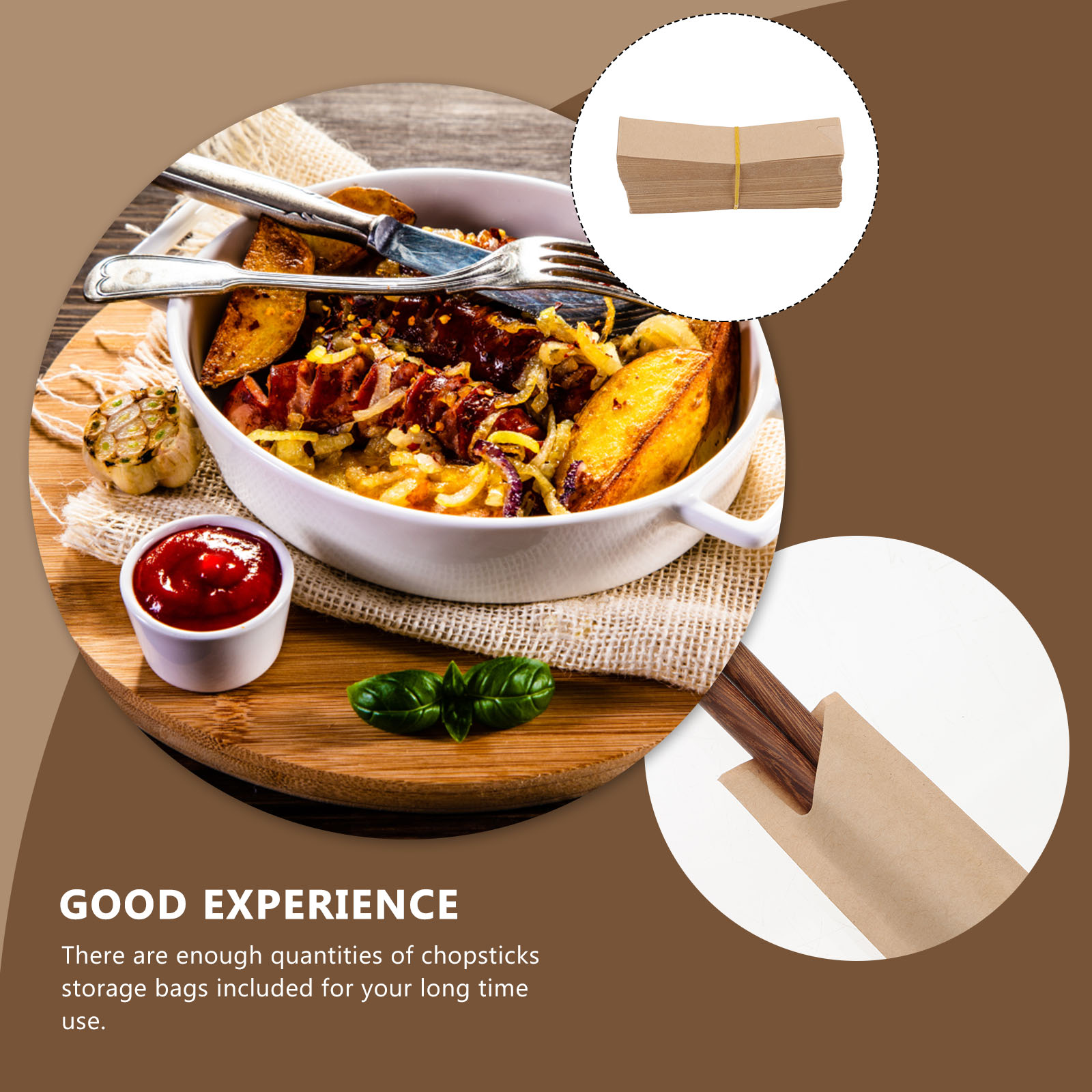 200Pcs Bag Kraft Chopsticks Pouch Chopsticks Accessory Chopsticks Packet Chopsticks Bag for Home Restaurant Dinner Cutlery