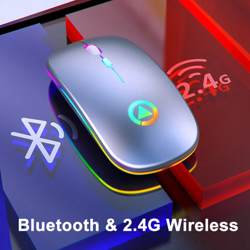 LED Bluetooth Wireless Mouse Rechargeable Mouse 2.4G Wireless Computer Mute For Ergonomic Backlight Laptop PC bluetooth Mouse: Gray