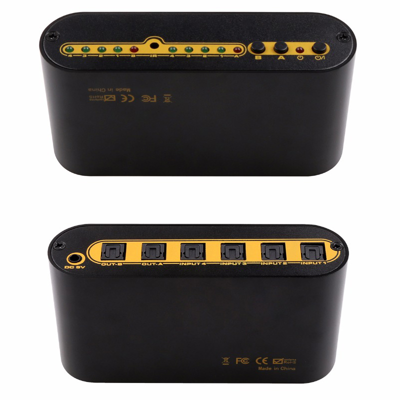 SPDIF TOSLINK Digital Optical Audio True Matrix 4x2 Switcher Switch Splitter 4 In 2 Out Video Converter Remote Control