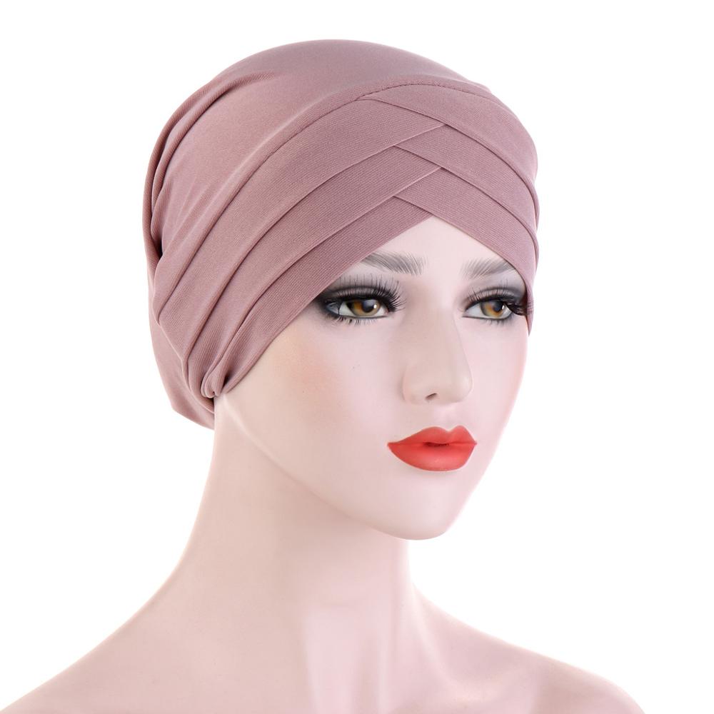 Front croisé Turban musulman couleur Pure coton extensible Hijabs intérieur pour casquettes prêt à porter femmes foulard sous Hijab Bonnet