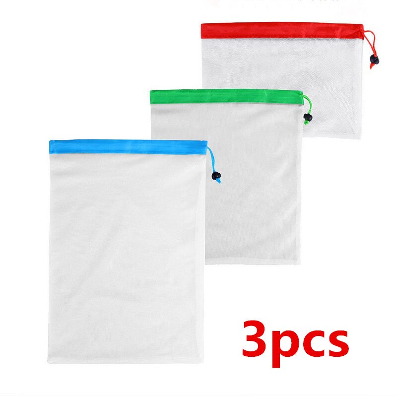 Torba na owoce i warzywa torba na różności narysuj kieszeń torebka wielokrotnego użytku siatka poliestrowa torby robić przechowywania ochrony środowiska: 3szt