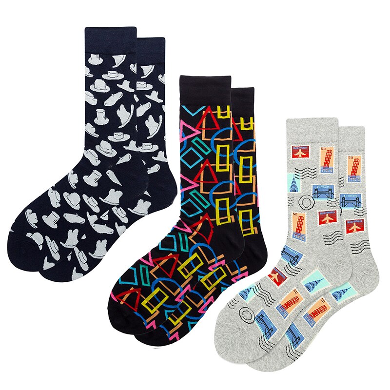 3pairs Funny Socks Personality Cotton Men& Women Sports Socks Beer Mouse Rabbit Shrimp Stamp Animal Food Fruit Cycling Socks: 3