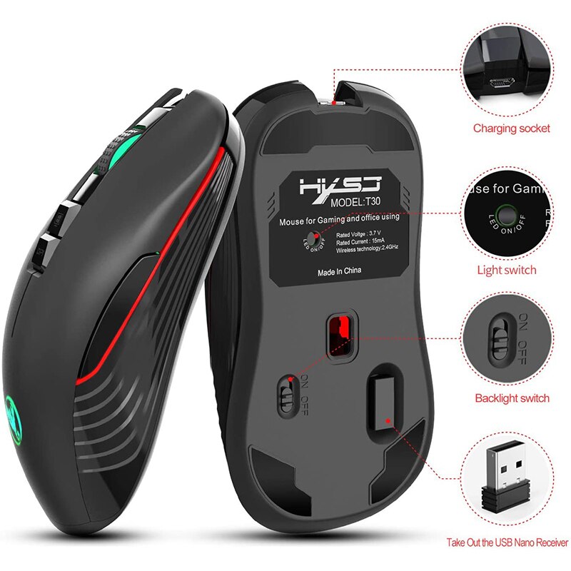 SeenDa 2.4G Wireless Gaming Mouse with USB Receiver Silent Type-c Backlit Rechargeable Mouse for MacBook Computer PC Laptop