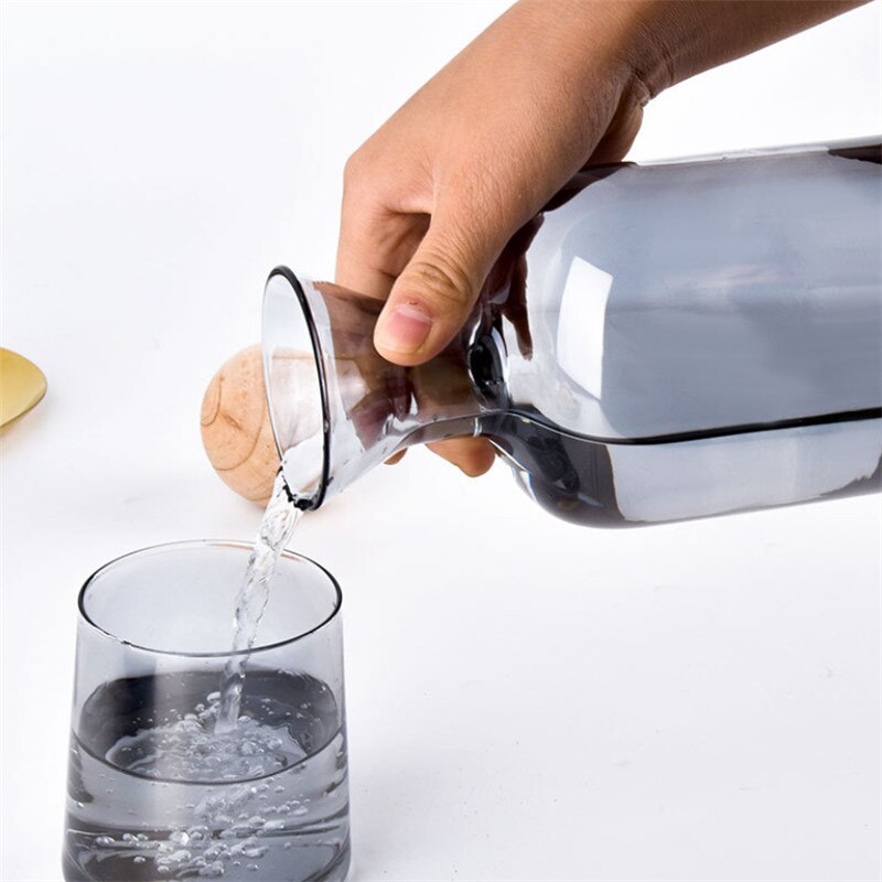 Nordic Glass Carafe Water Pitcher with Wood Lid Kettle Drinking Cup Tea Pot Juice Jug Household Drinkware Clear Water Bottle