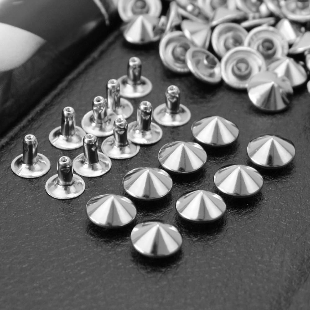 Kalaso 100Sets 8mm10mm Diy Punk Rock Silver Conische Rivet Spikes Voor Kleding Schoenen Tassen Decoratie Leathercraft Accessoires