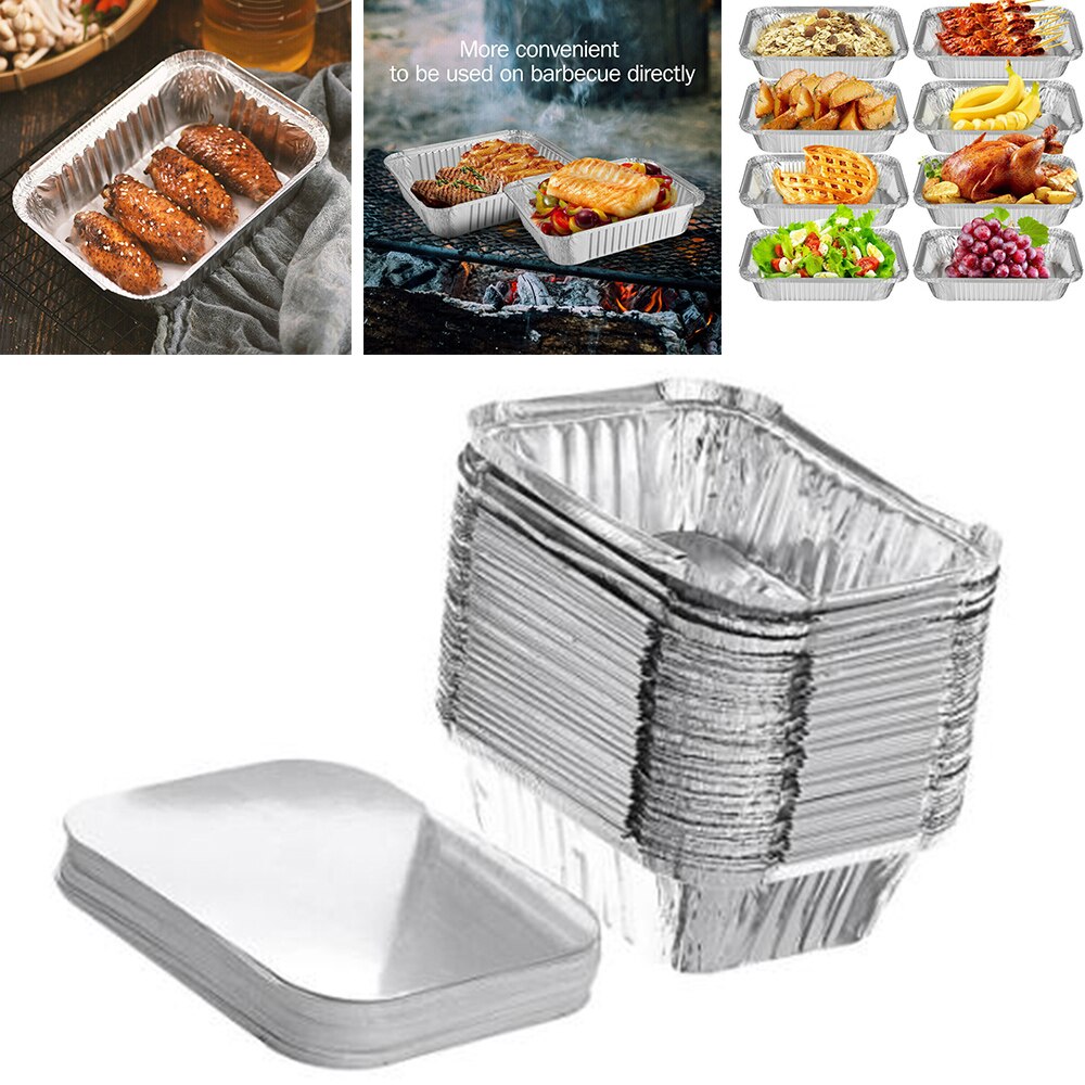 20 * platos de papel de aluminio 20 piezas caja de hornear cubierta caja de almuerzo resistente al calor 700ml 18,5*13*5cm utensilios de cocina desechables de plata