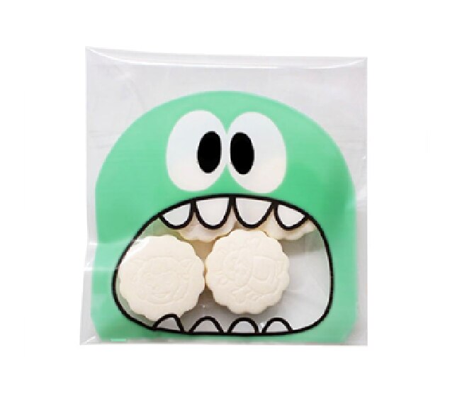 100 pçs 7x7cm bonito monstro impressão auto-adesivo celofane doces presente sacos violoncelo reusável biscoitos sabão festa de casamento sacos: Green