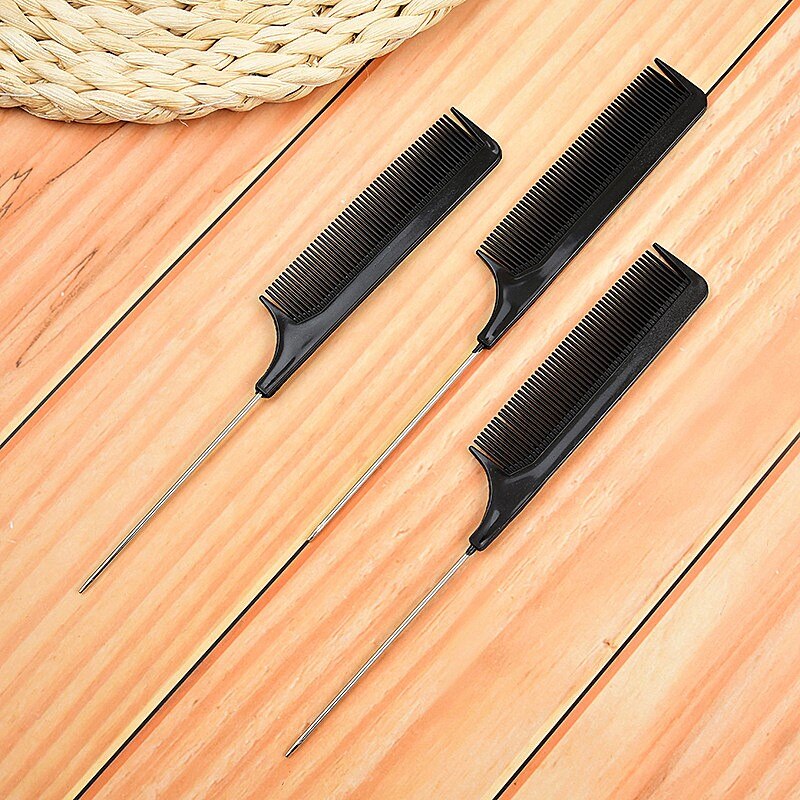 1PC Hair Styling Rat Tail Comb Fine-tooth Metal Pin Hairdressing Black Plastic Fine-tooth Hair Comb Beauty Tools Hair Brushes