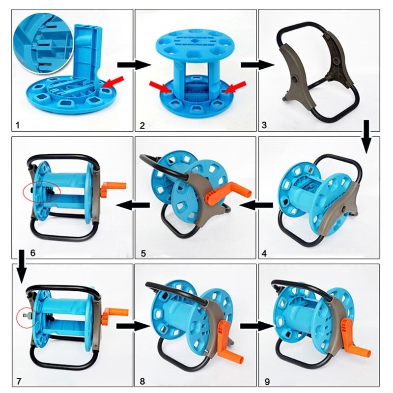 Carrete de manguera de agua portátil para jardín, carro de almacenamiento, soporte de tubería de agua de bobinado, herramientas de agitación, 25M